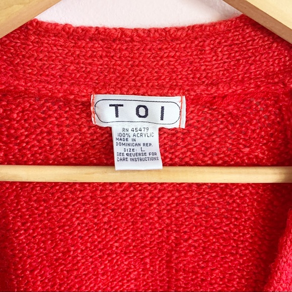 VTG 80s Cherry Red Cable Knit Sleeve Cardigan L - Picture 9 of 10